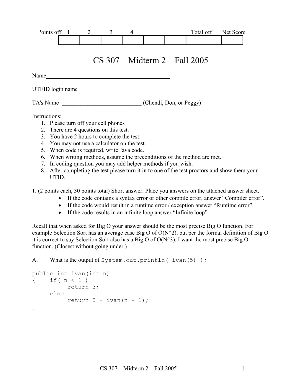 CS 307 Midterm 1 Fall 2001