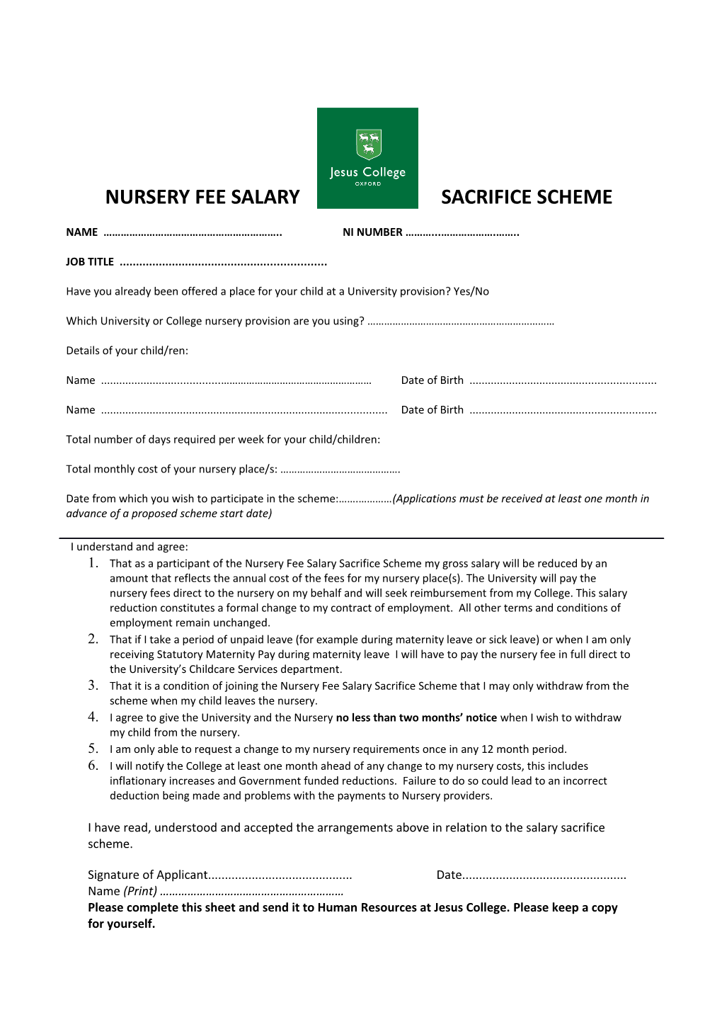 Nursery Fee Salary Sacrifice Scheme