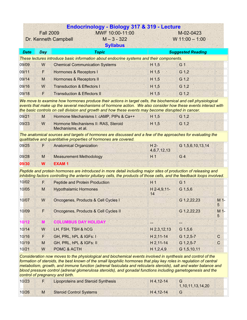 Endocrinology - Biology 319 - Lecture