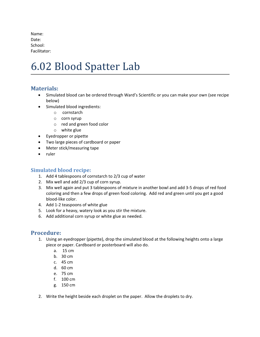 6.02 Blood Spatter Lab