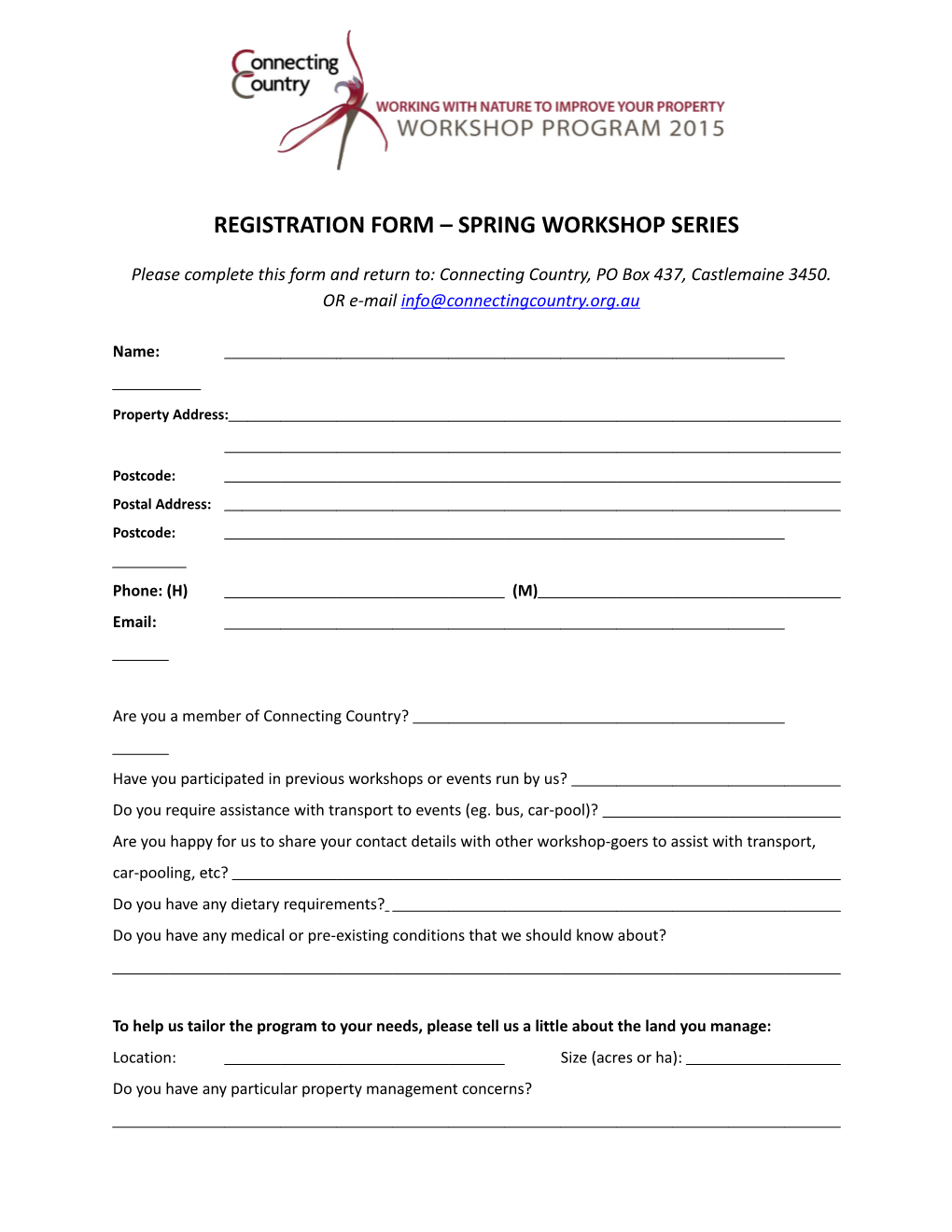 Registration Form Spring Workshop Series