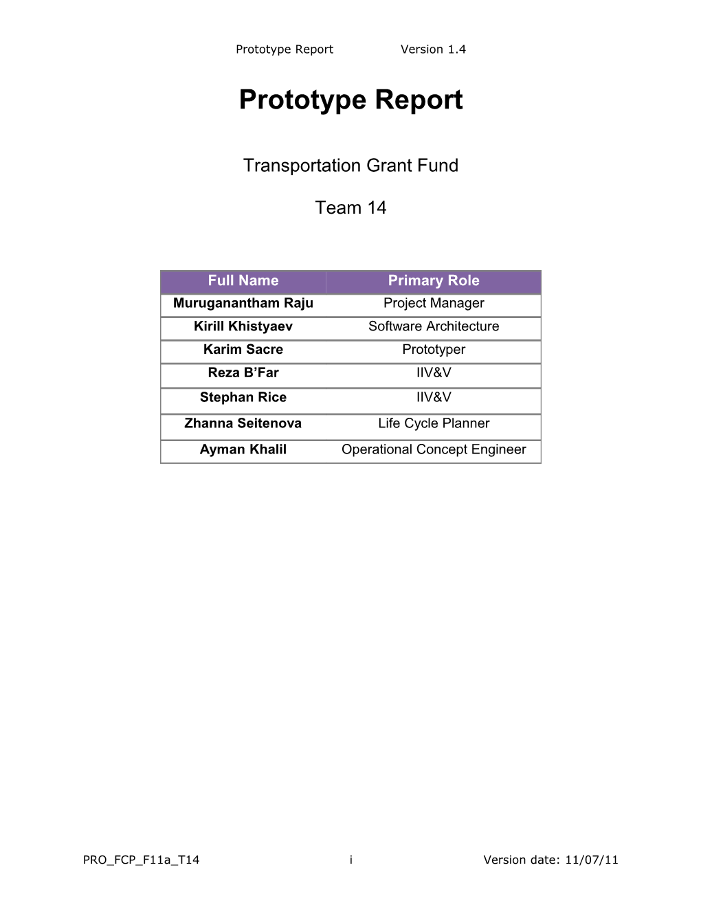 Prototype Report Version 1.4