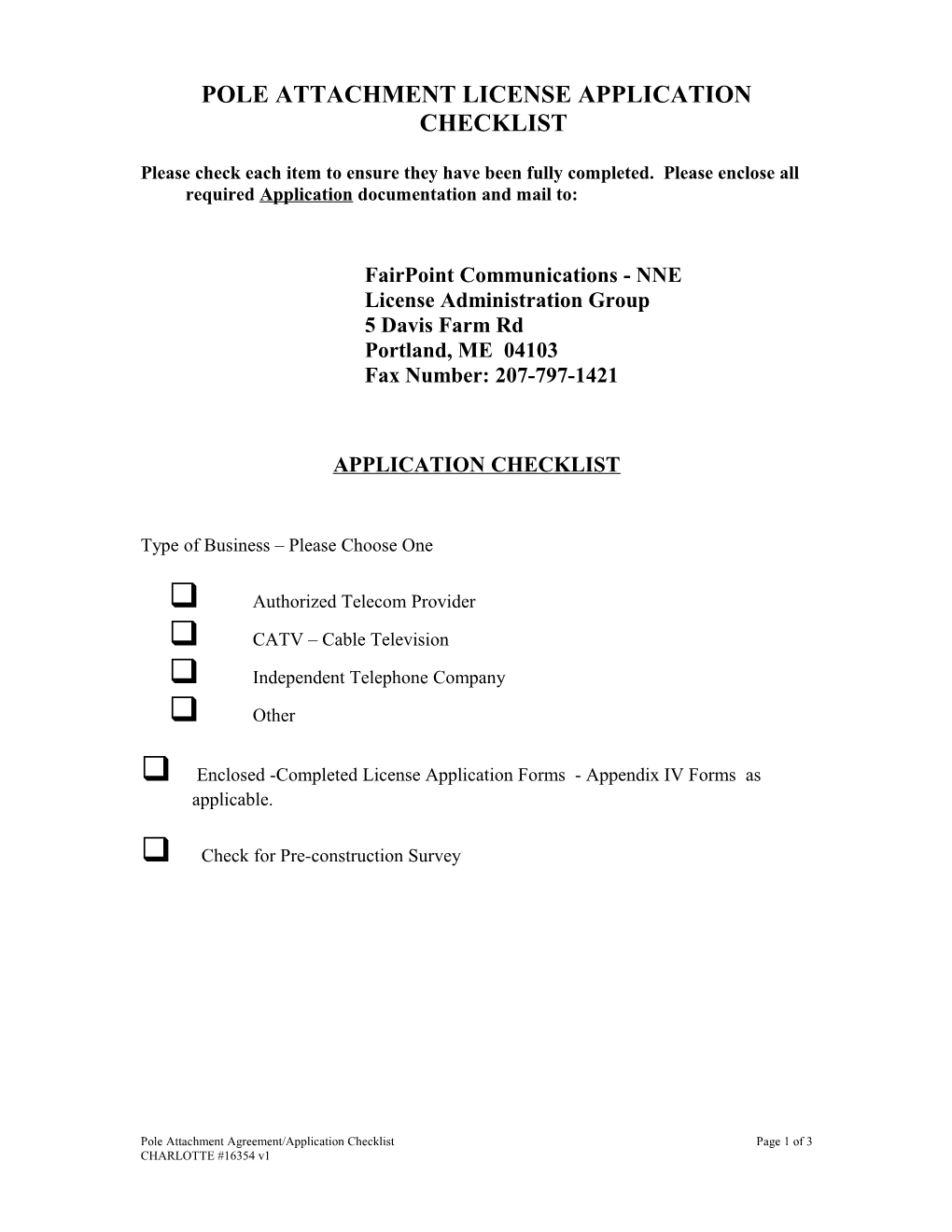 Pole Attachment License Application Checklist