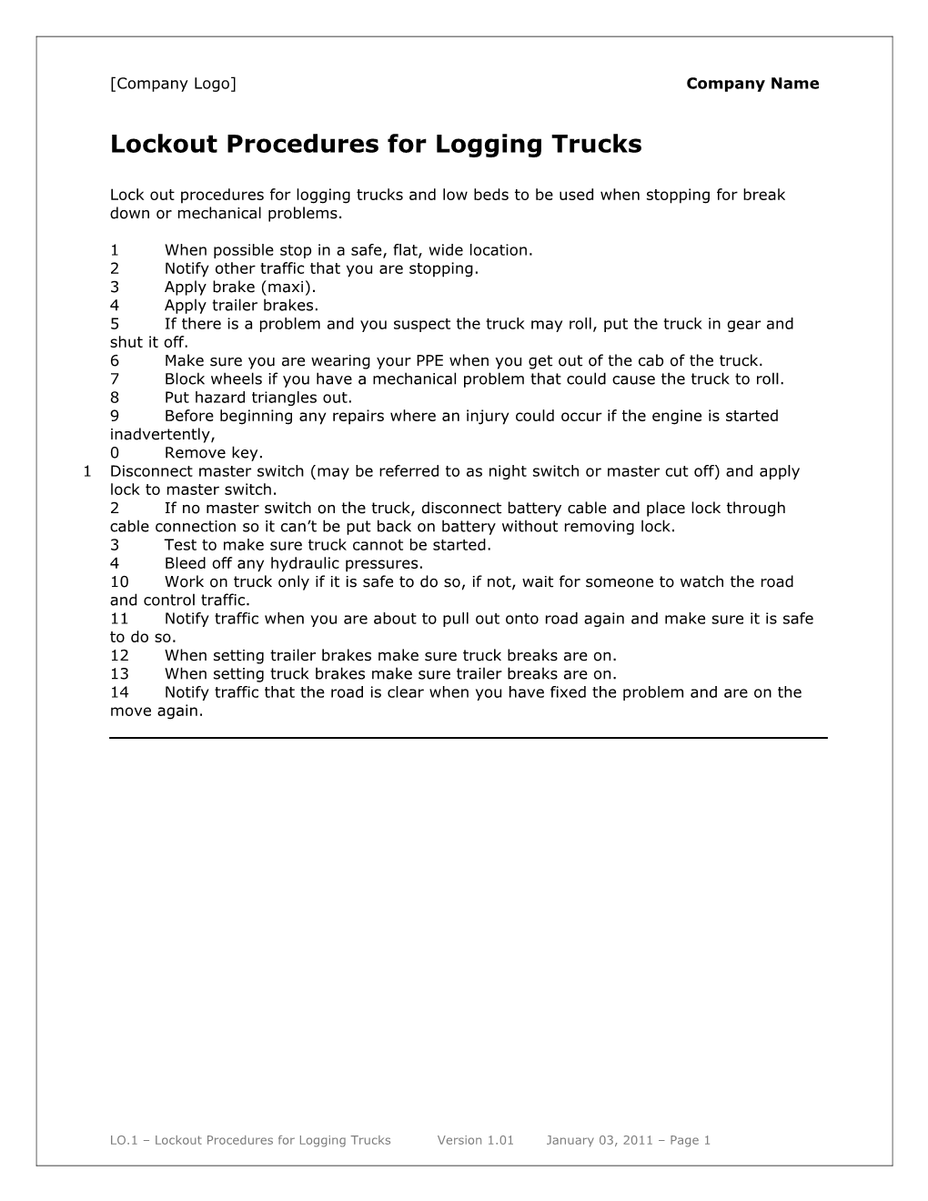 Lockout Procedures for Logging Trucks
