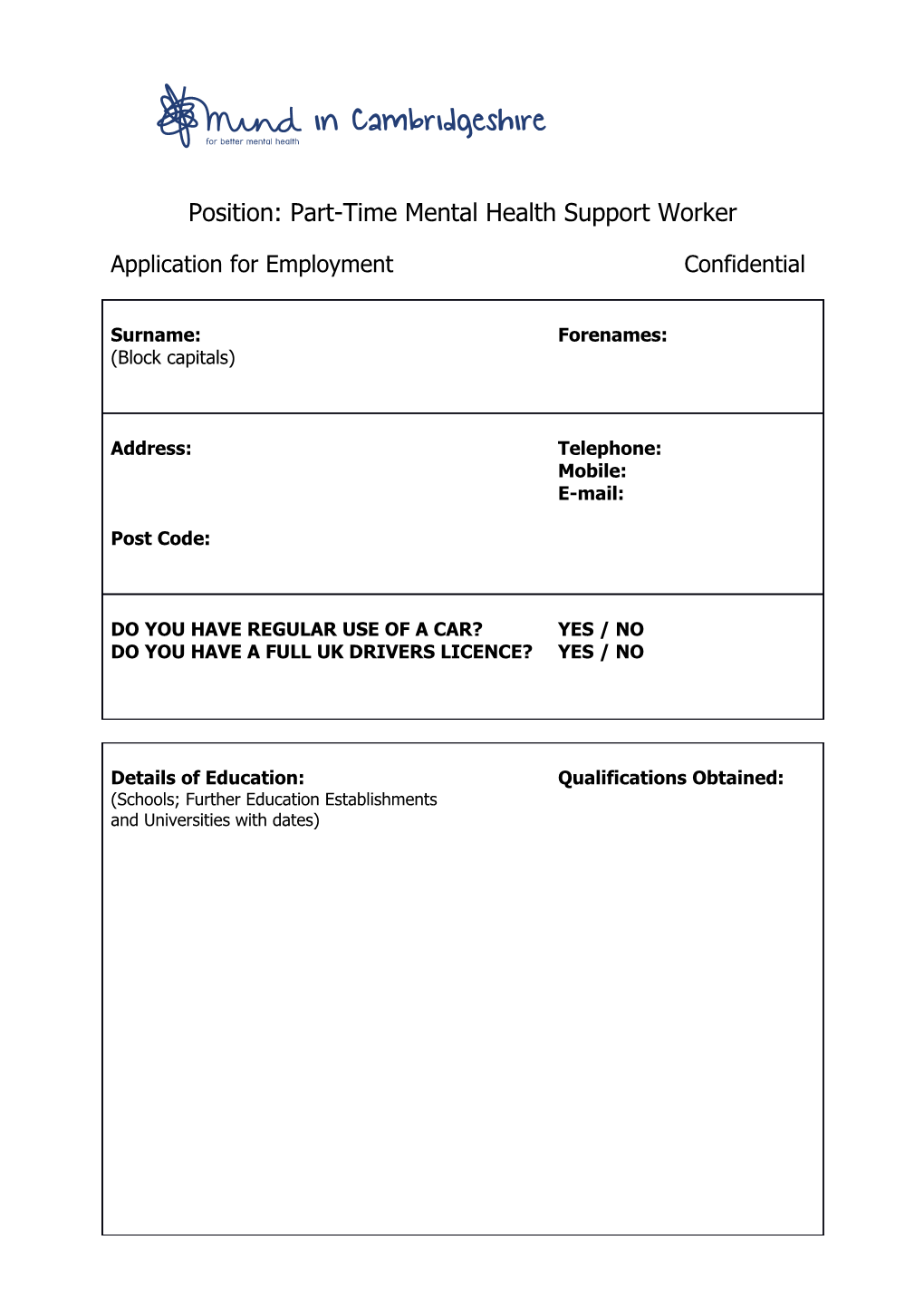 Position: Part-Time Mental Health Support Worker