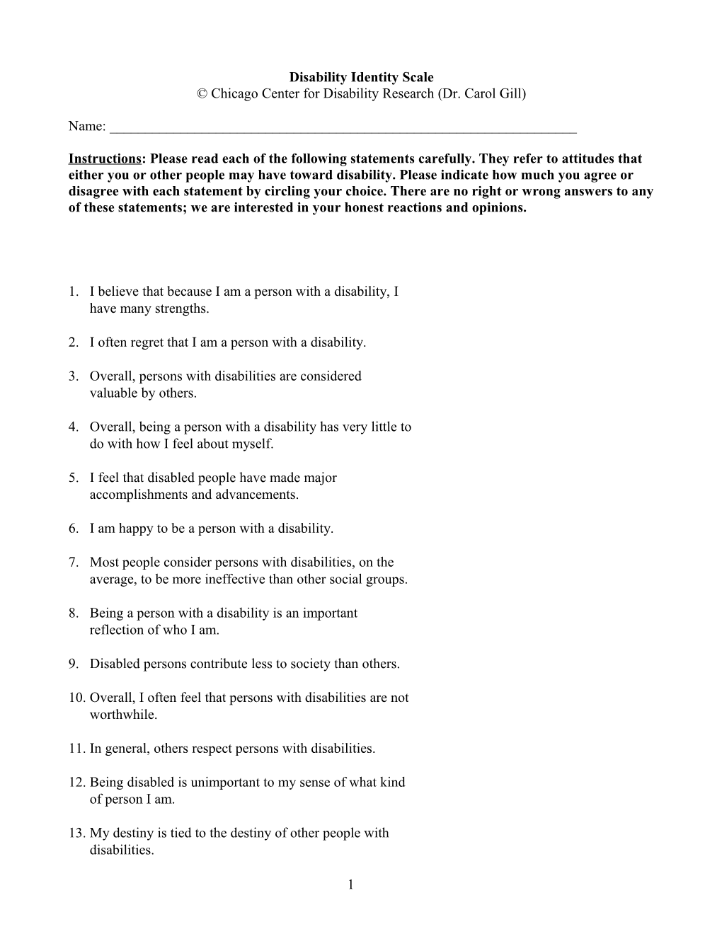 Disability Identity Scale