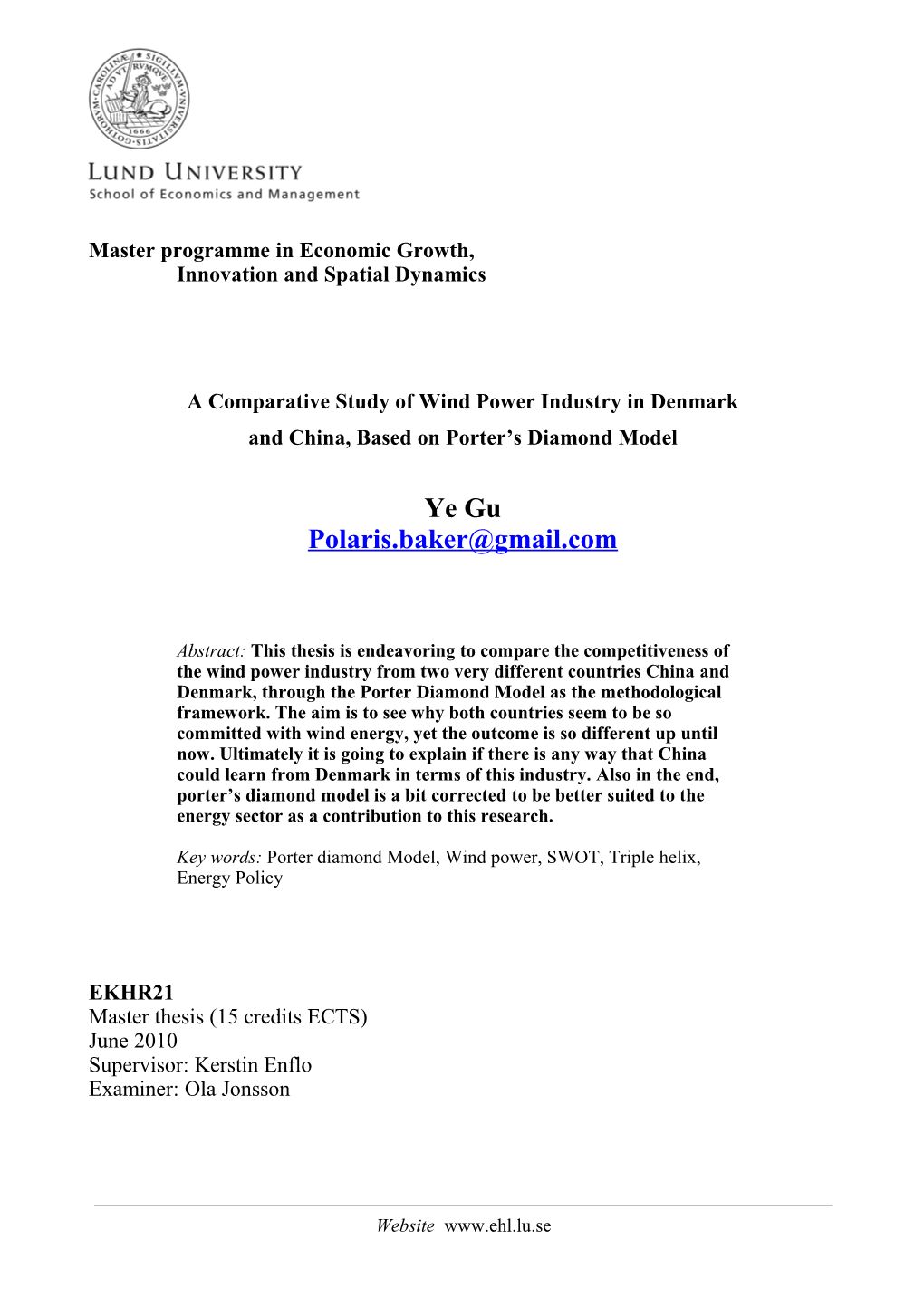 Master Programme in Economic Growth