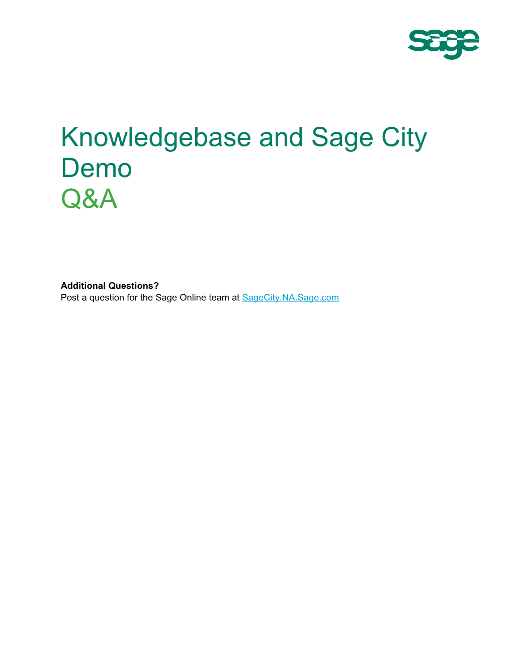 Knowledgebase and Sage City Demo