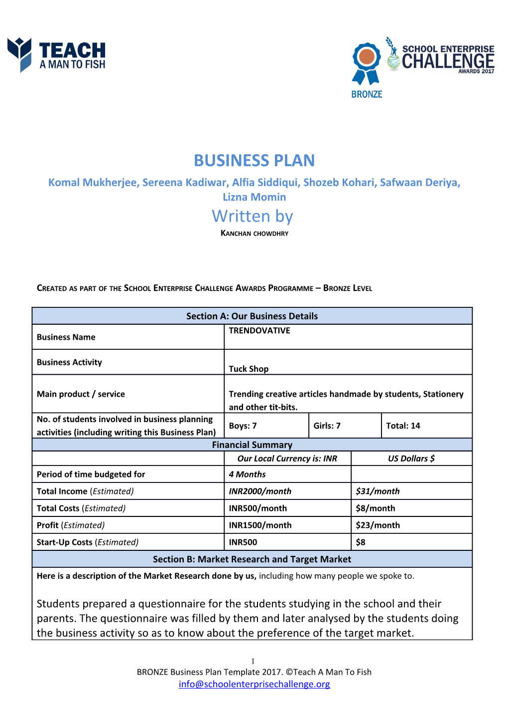 School Enterprise Challenge Business Idea Template s10