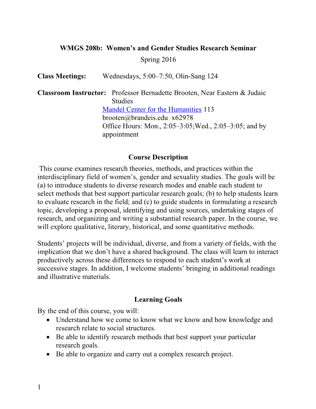 WMGS 208B: Women S and Gender Studies Research Seminar
