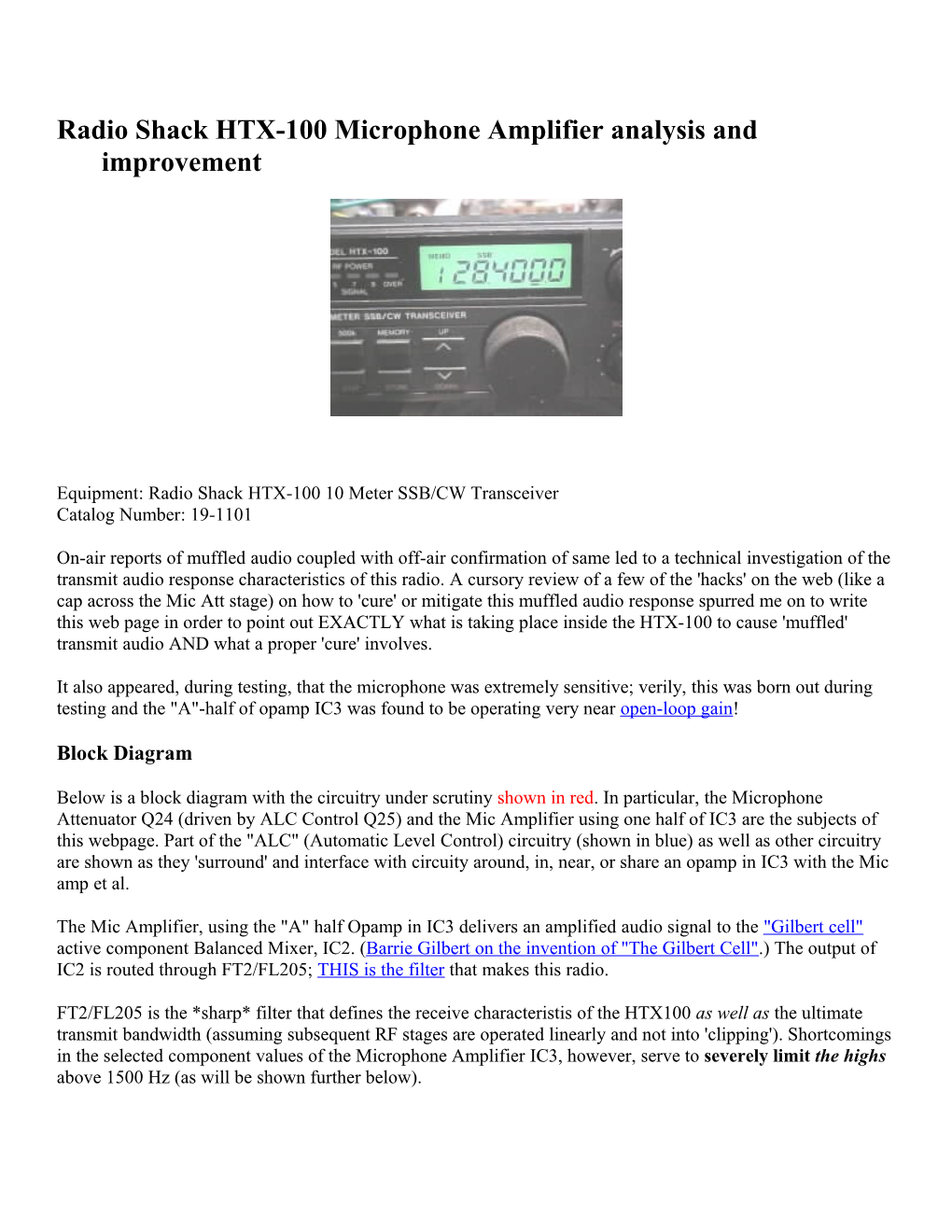 Radio Shack HTX-100 Microphone Amplifier Analysis And Improvement