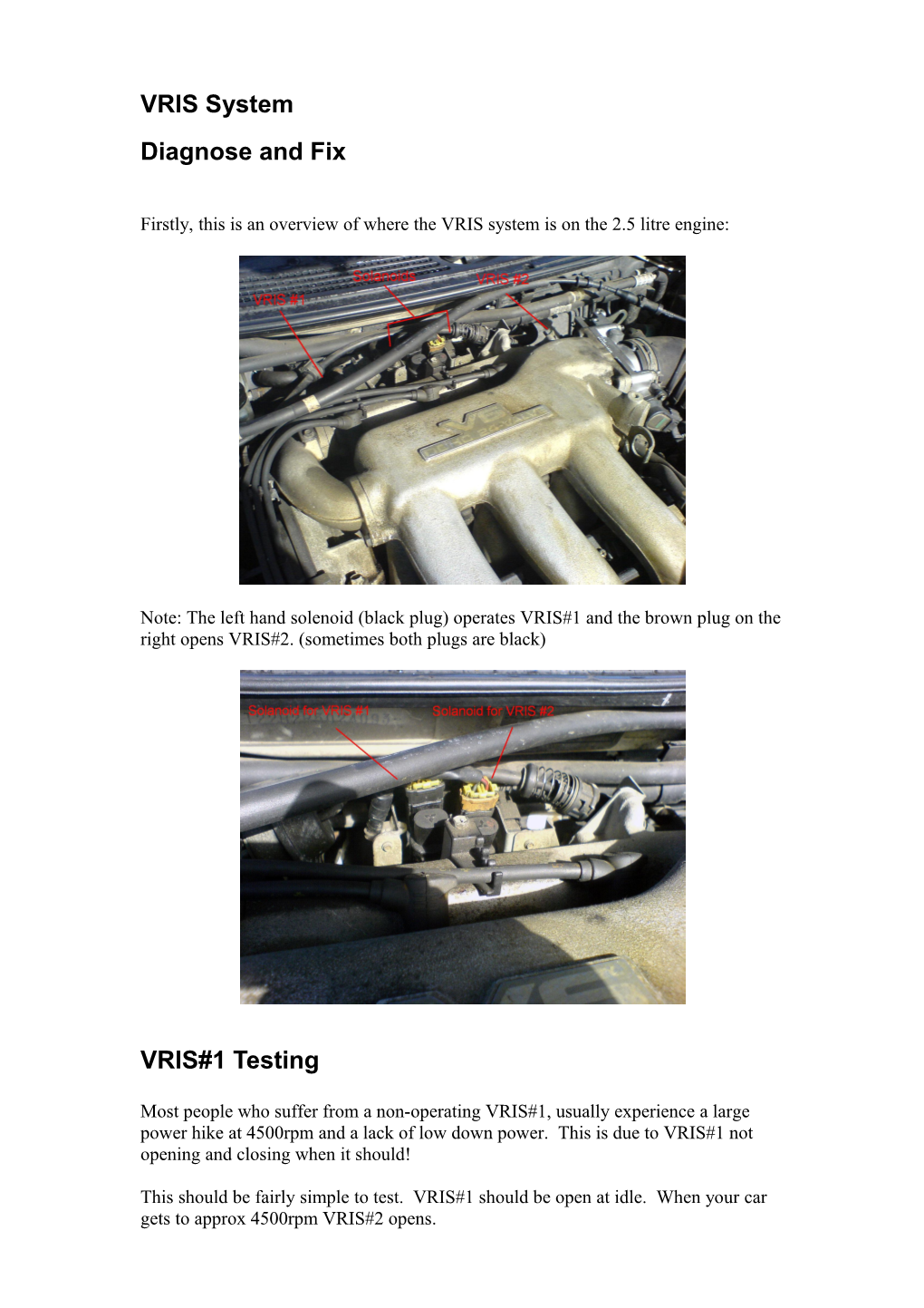 Firstly, This Is an Overview of Where the VRIS System Is on the 2.5 Litre Engine