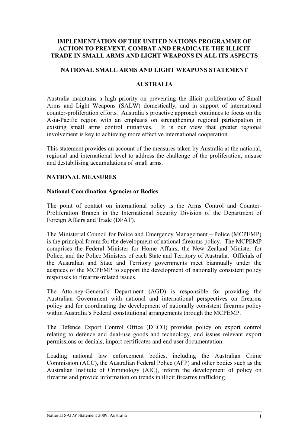 National Small Arms Statement