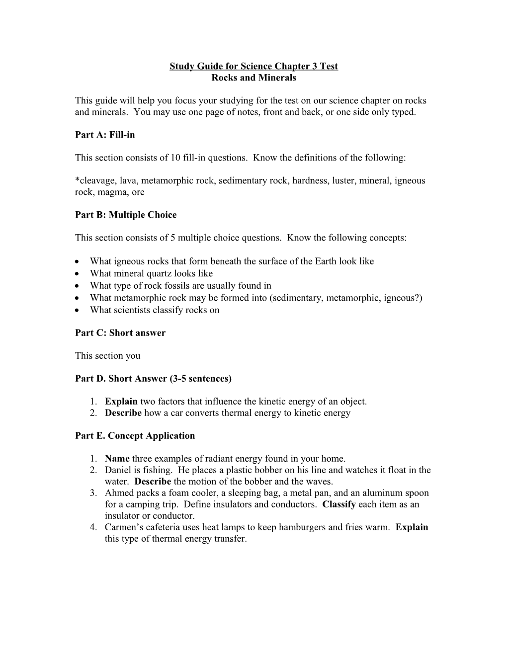 Study Guide For Science Chapter 3 Test