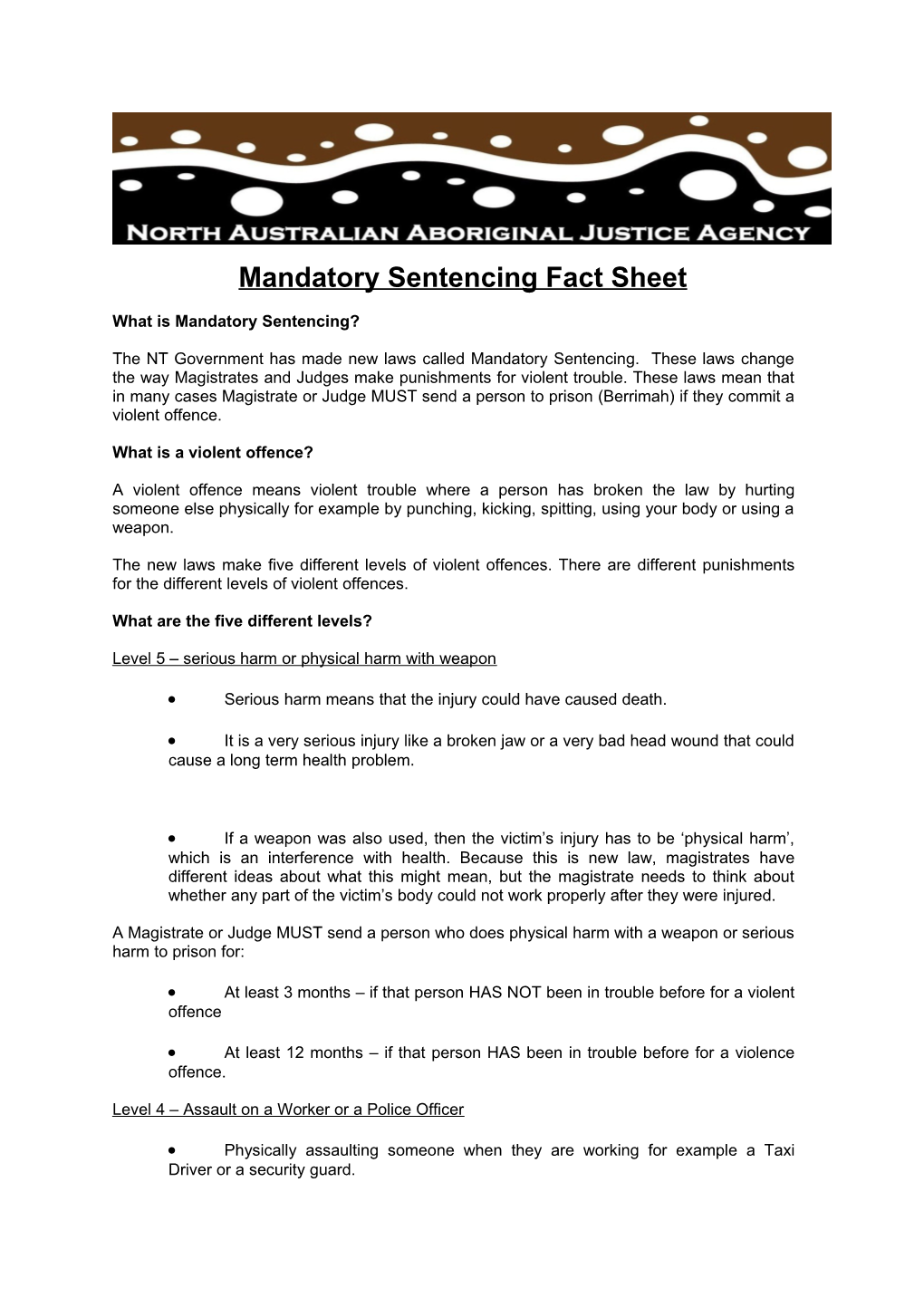 Mandatory Sentencing Fact Sheet