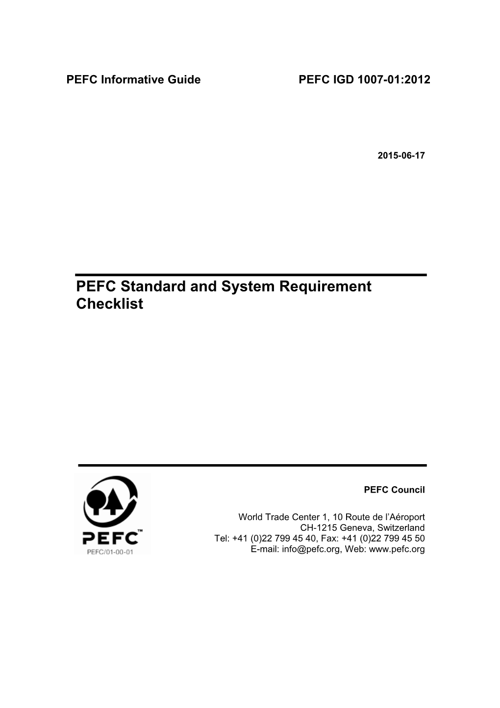 PEFC Standard and System Requirement Checklist