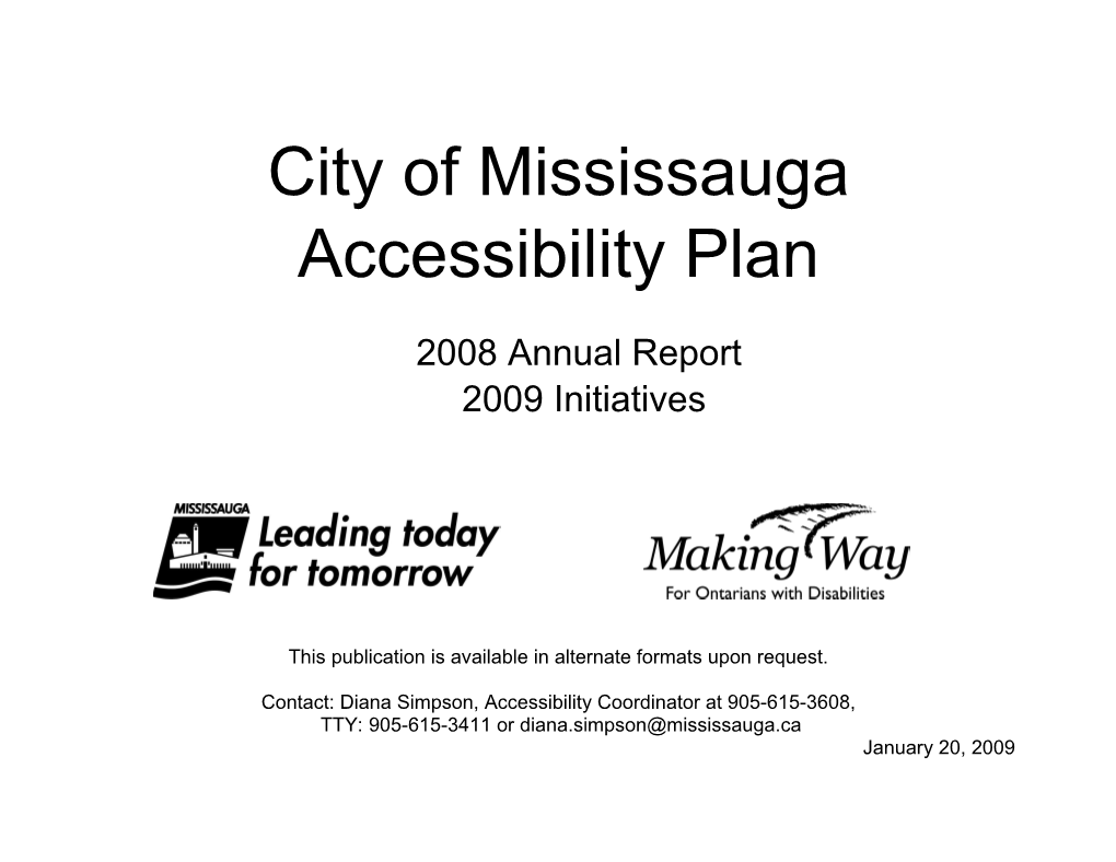 City of Mississauga Accessibility Plan: 2008 Annual Report - 2009 Initiatives