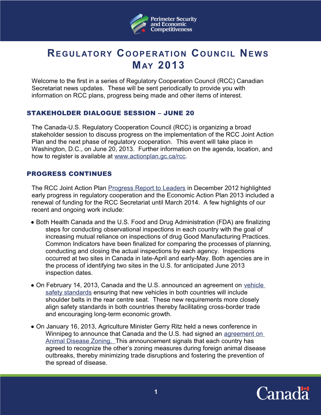 Regulatory Cooperation Council Newsmay 2013