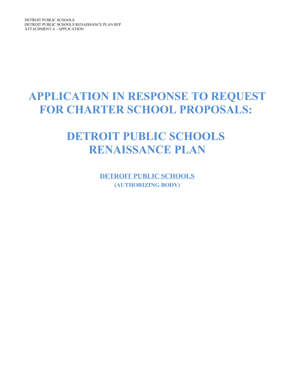 Application in Response to Request for Charter School Proposals