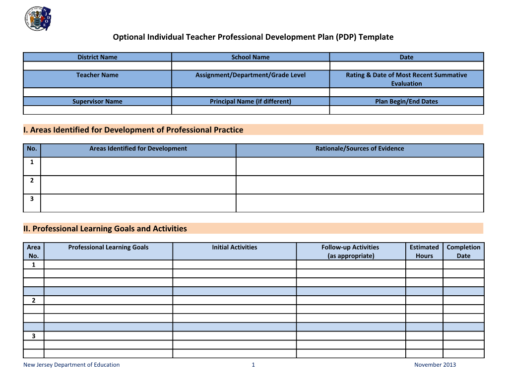 Optional Individual Teacher Professional Development Plan (PDP) Template