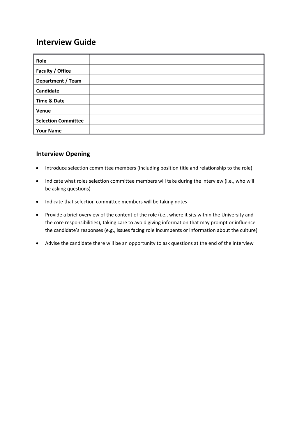 Introduce Selection Committee Members (Including Position Title and Relationship to the Role)