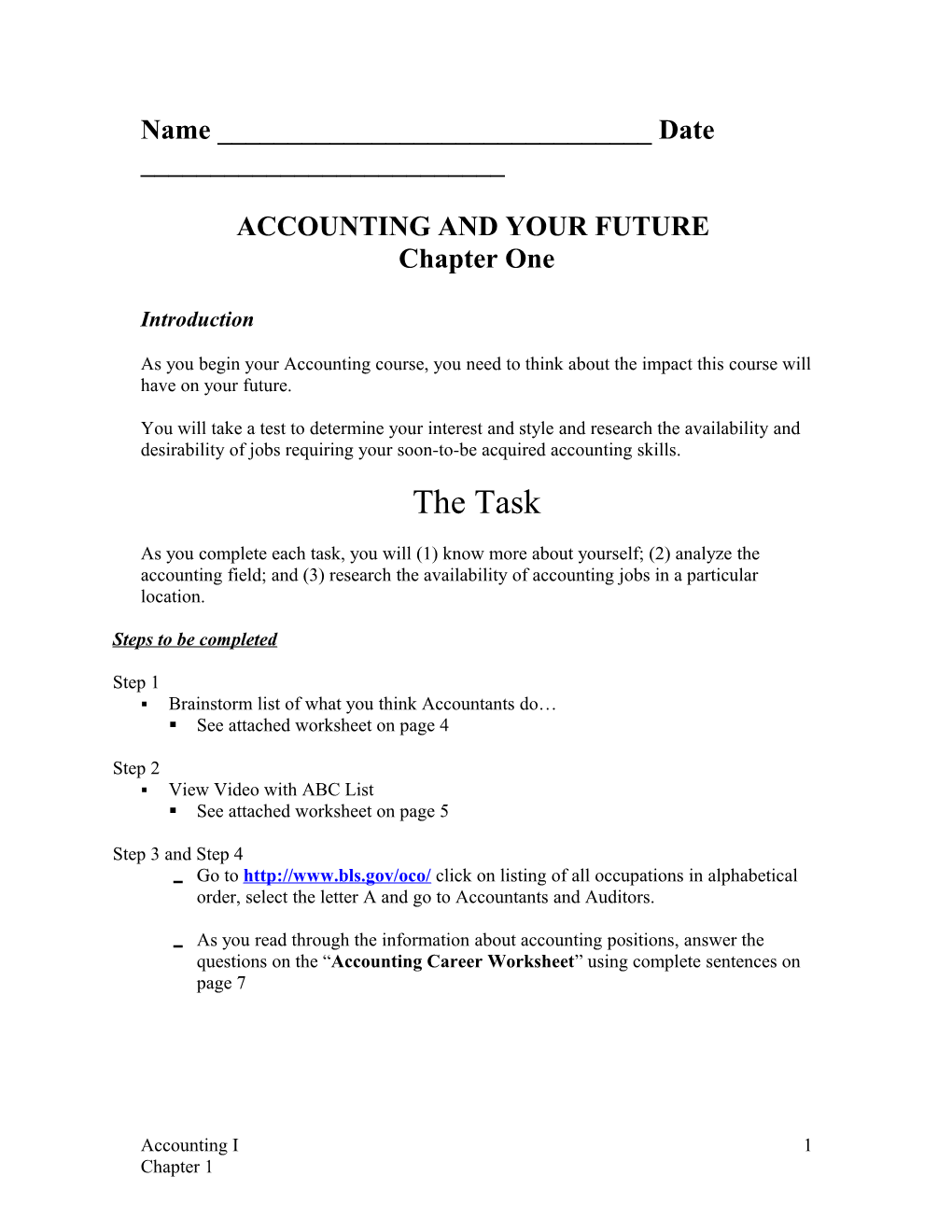 ACCOUNTING and YOUR FUTURE Chapter One