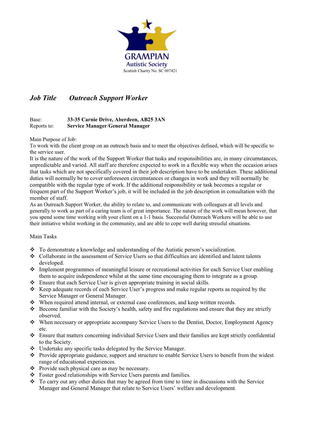 Job Title : Support Worker s1