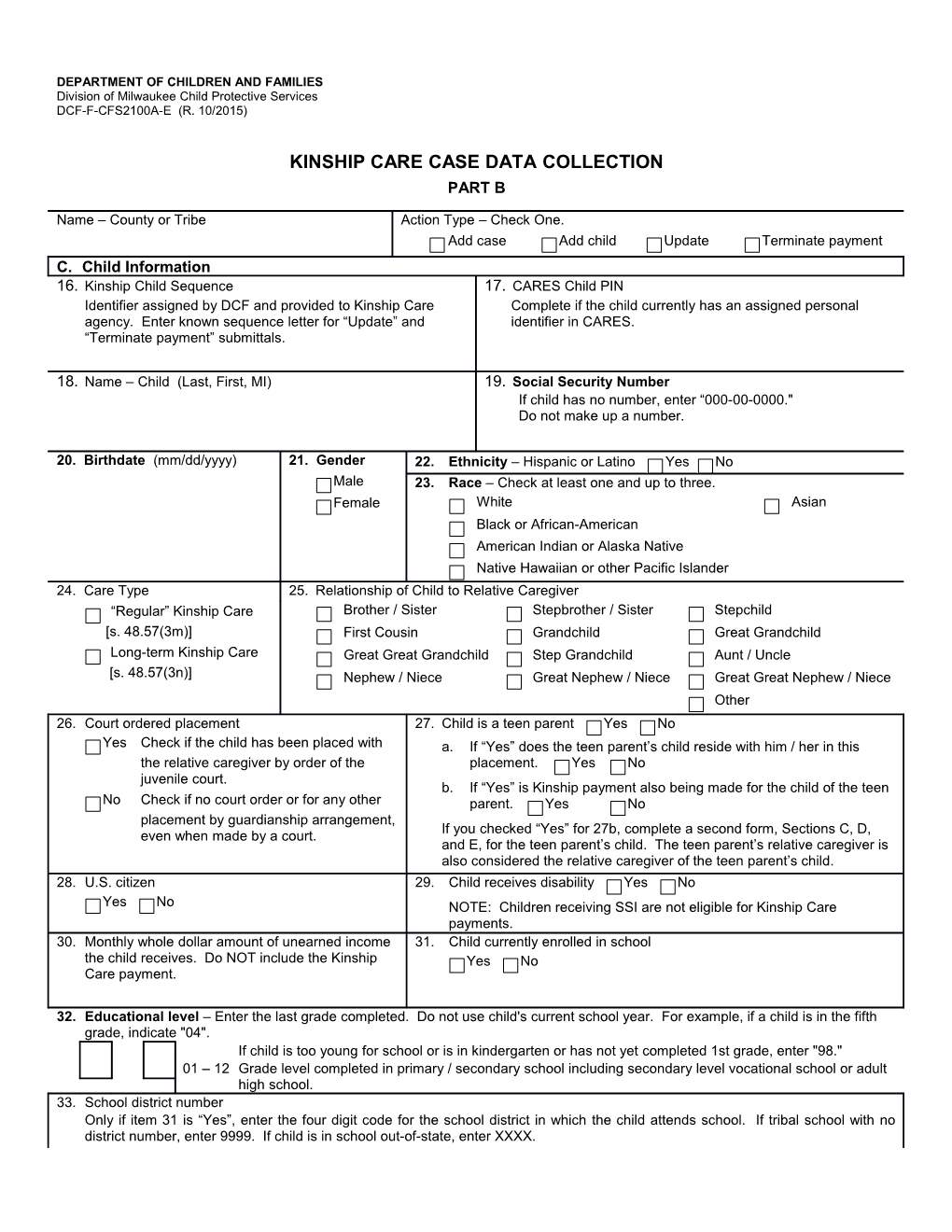 Kinship Care Case Data Collection Part B