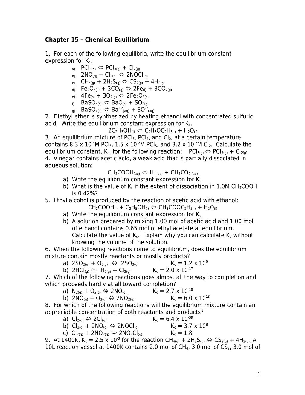 Chapter 13 Chemical Equilibrium