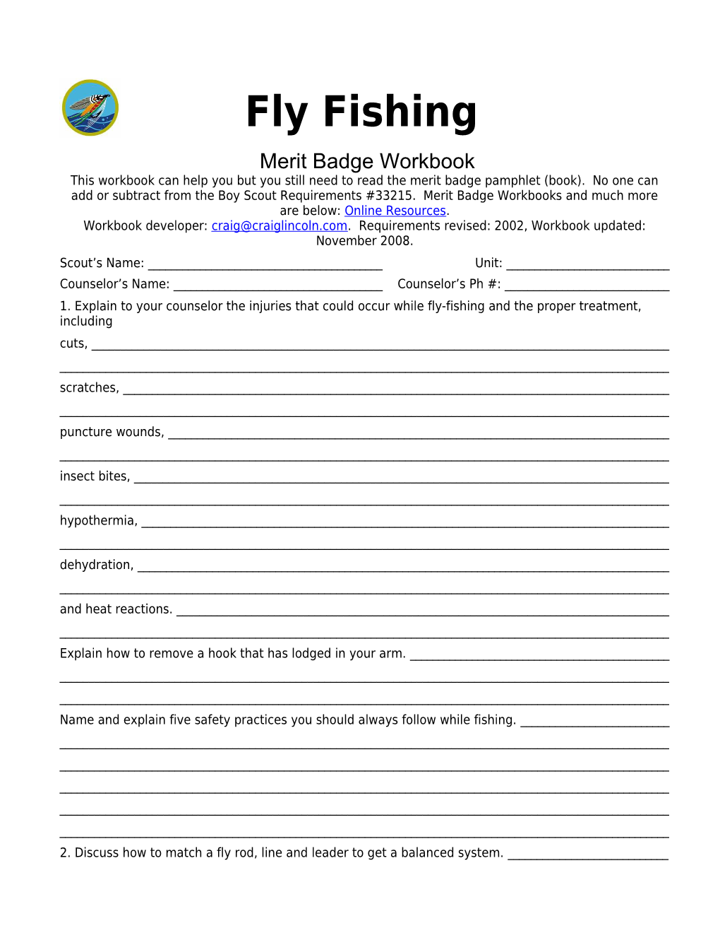 Fly Fishing P. 5 Merit Badge Workbook Scout's Name: ______