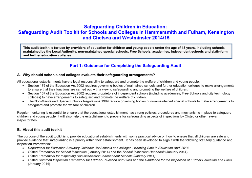 Safeguarding Children in Education Audit Tool, 2013-2014