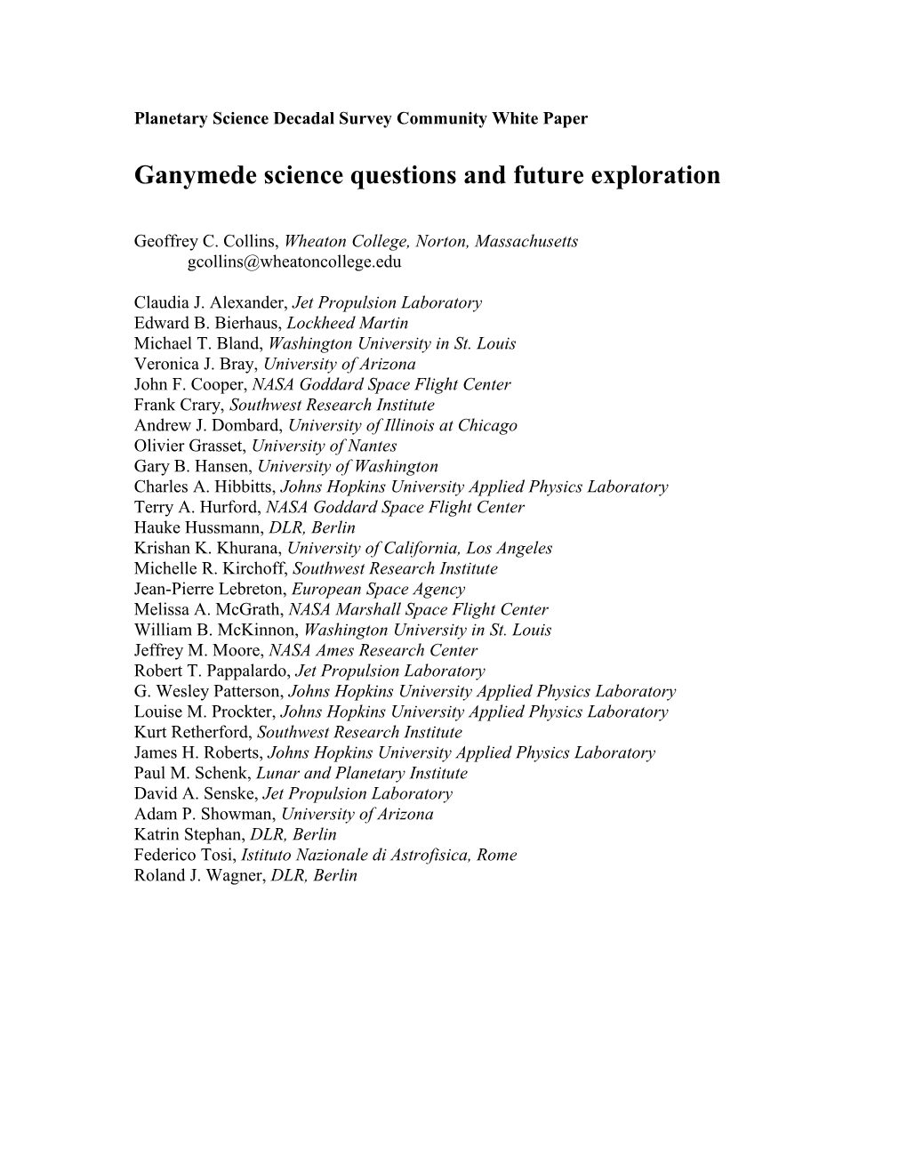 Planetary Science Decadal Survey Community White Paper
