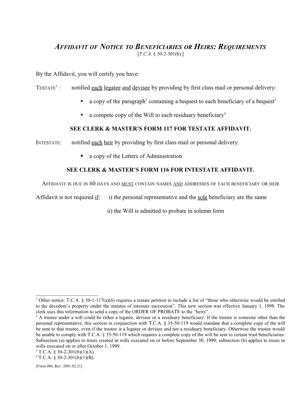 Affidavit of Notice to Beneficiaries Or Heirs: Requirements