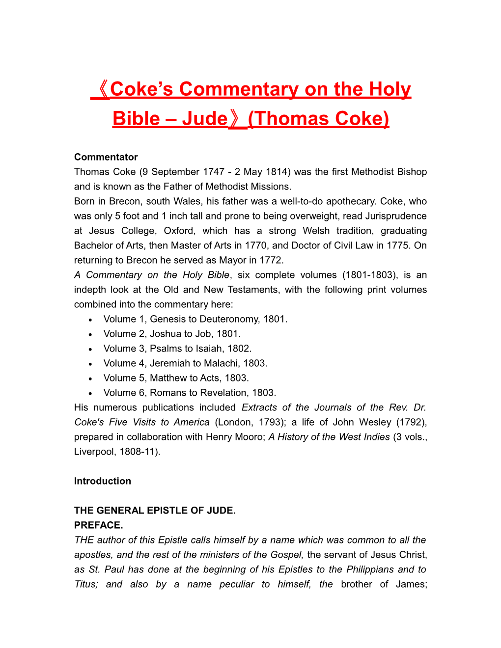 Coke S Commentary on the Holy Bible Jude (Thomas Coke)