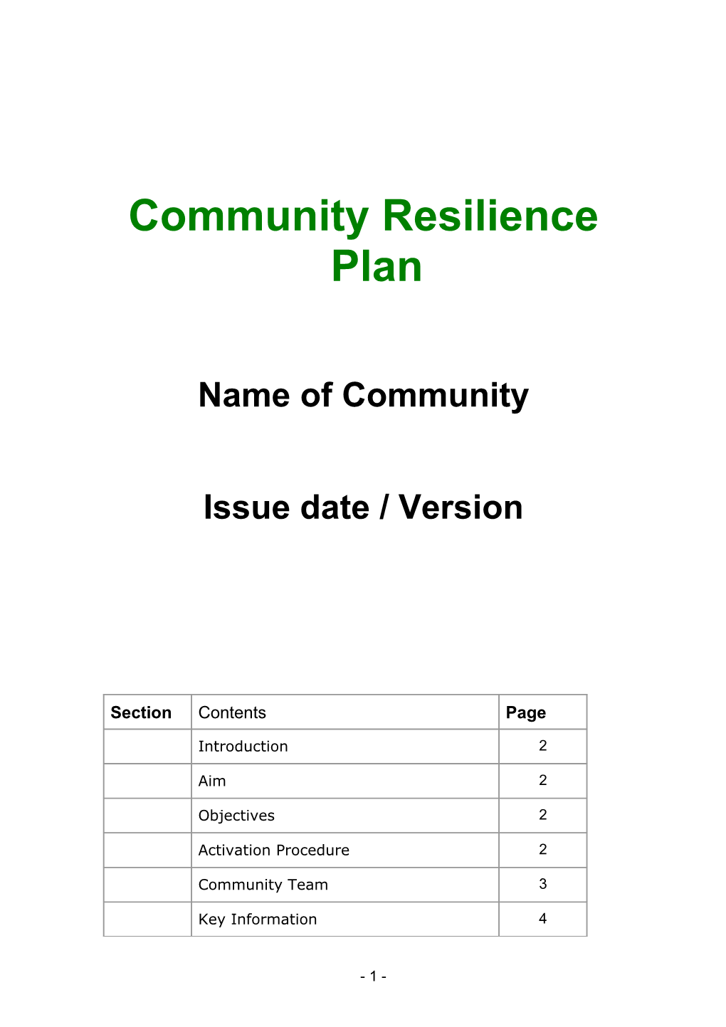 SRF Community Emergency Plan Template Version 0.4