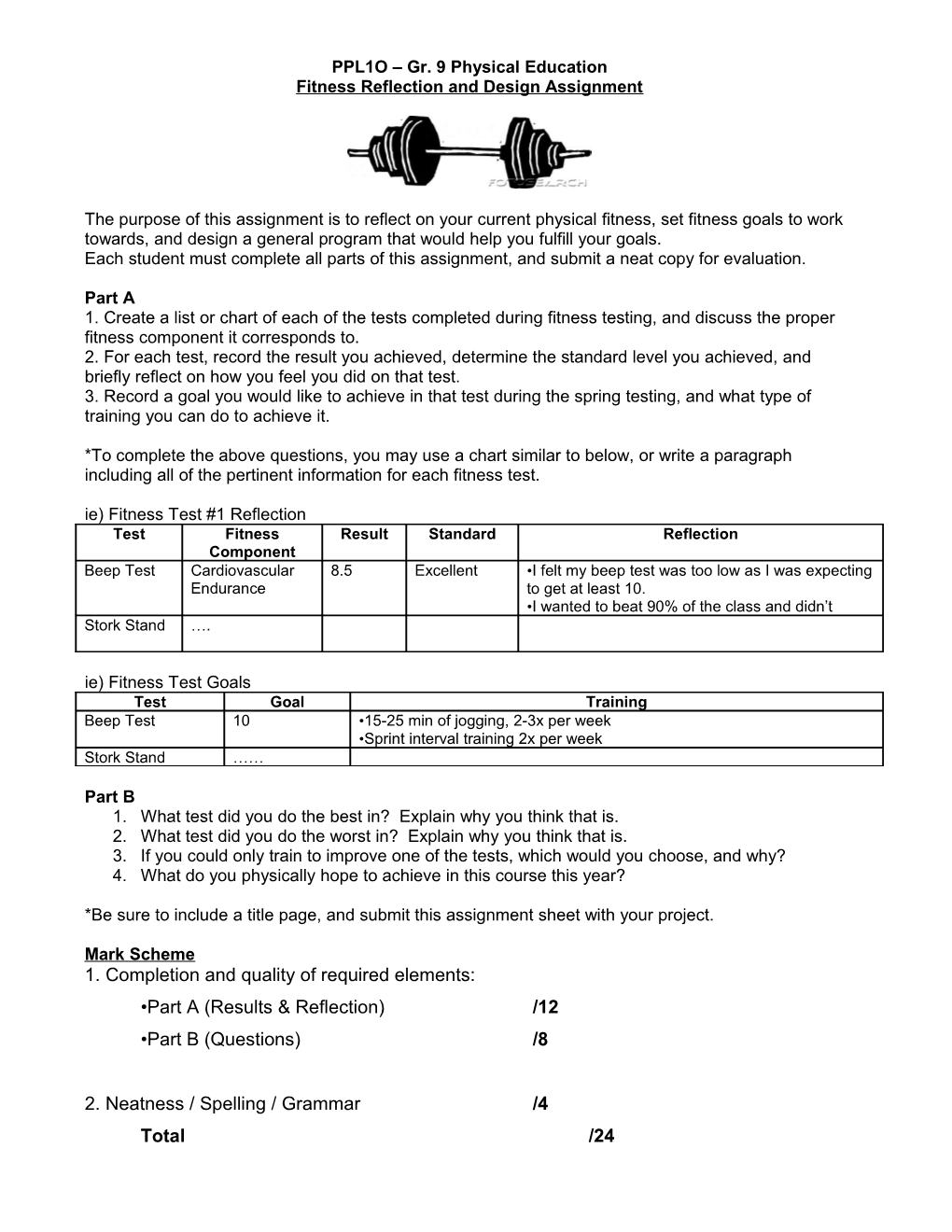 Fitness Reflection and Design Assignment