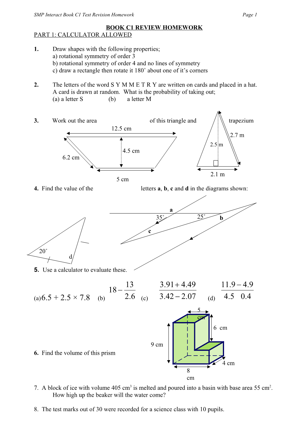 SMP Interact Book C1 Test Revision Homework Page 1
