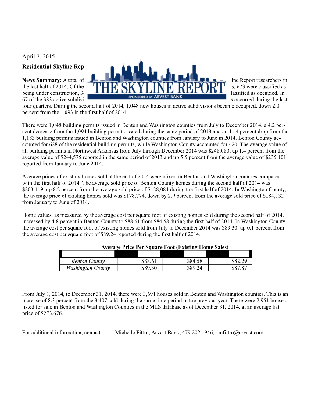 Residential Skyline Report Second Half, 2014