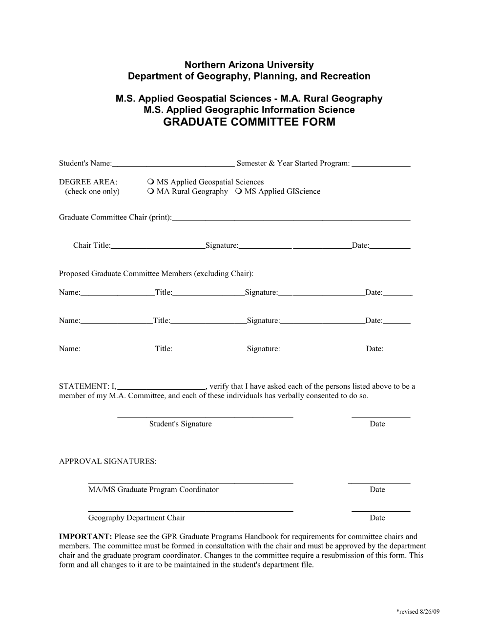 Graduate Committee Recommendation Form