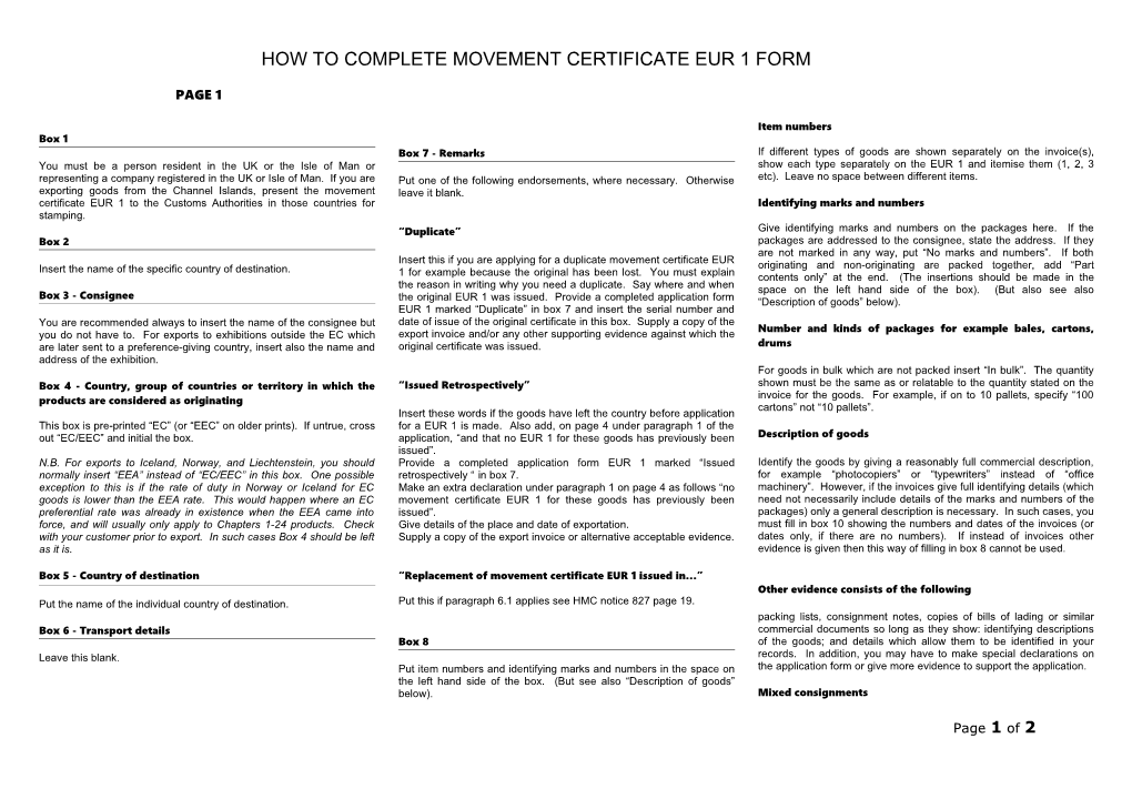 How to Complete Movement Certificate Eur 1 Form