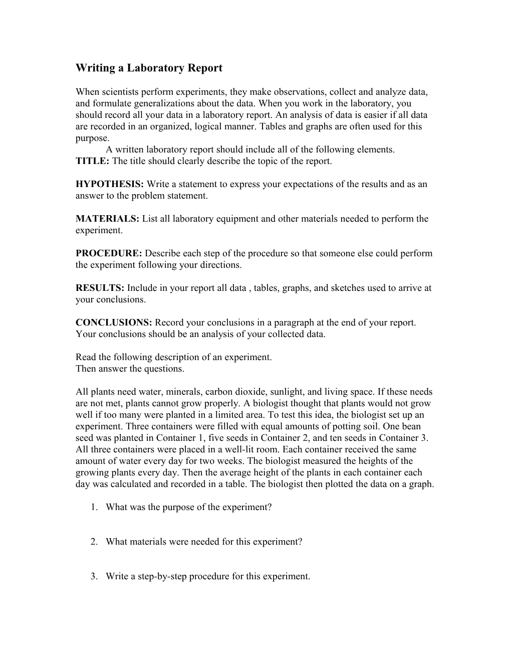 Writing a Laboratory Report