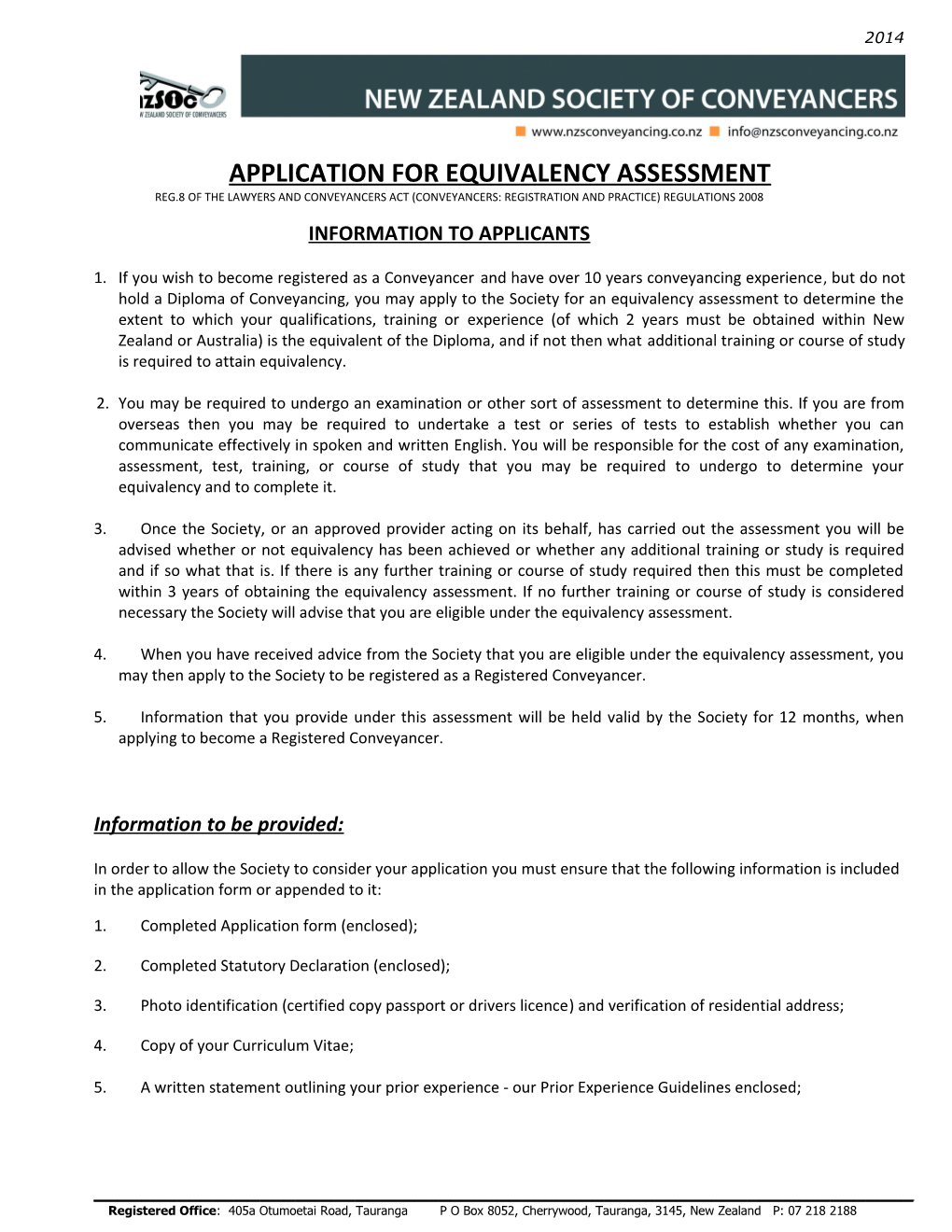 Application for Equivalency Assessment