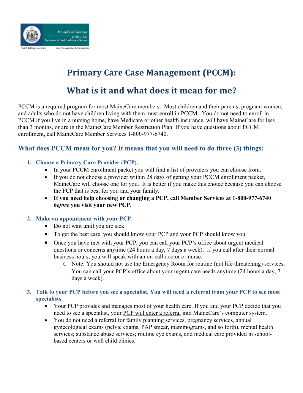 Primary Care Case Management (PCCM)