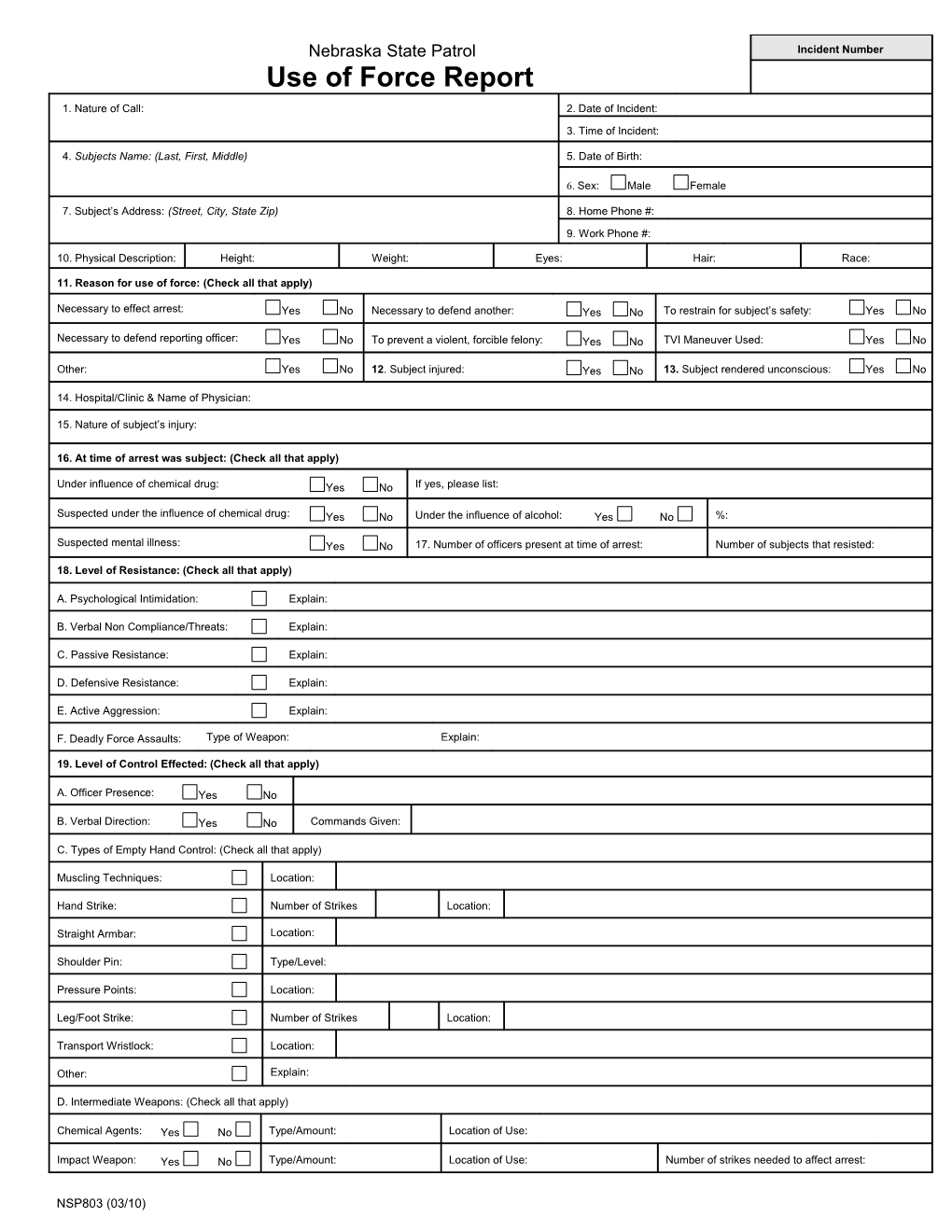 Non-Lethal Use of Force Report