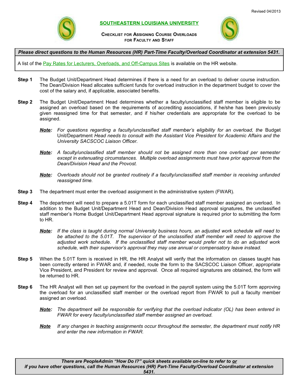 Revised 07/25/05 CHECKLIST for HIRING UNCLASSIFIED STAFF