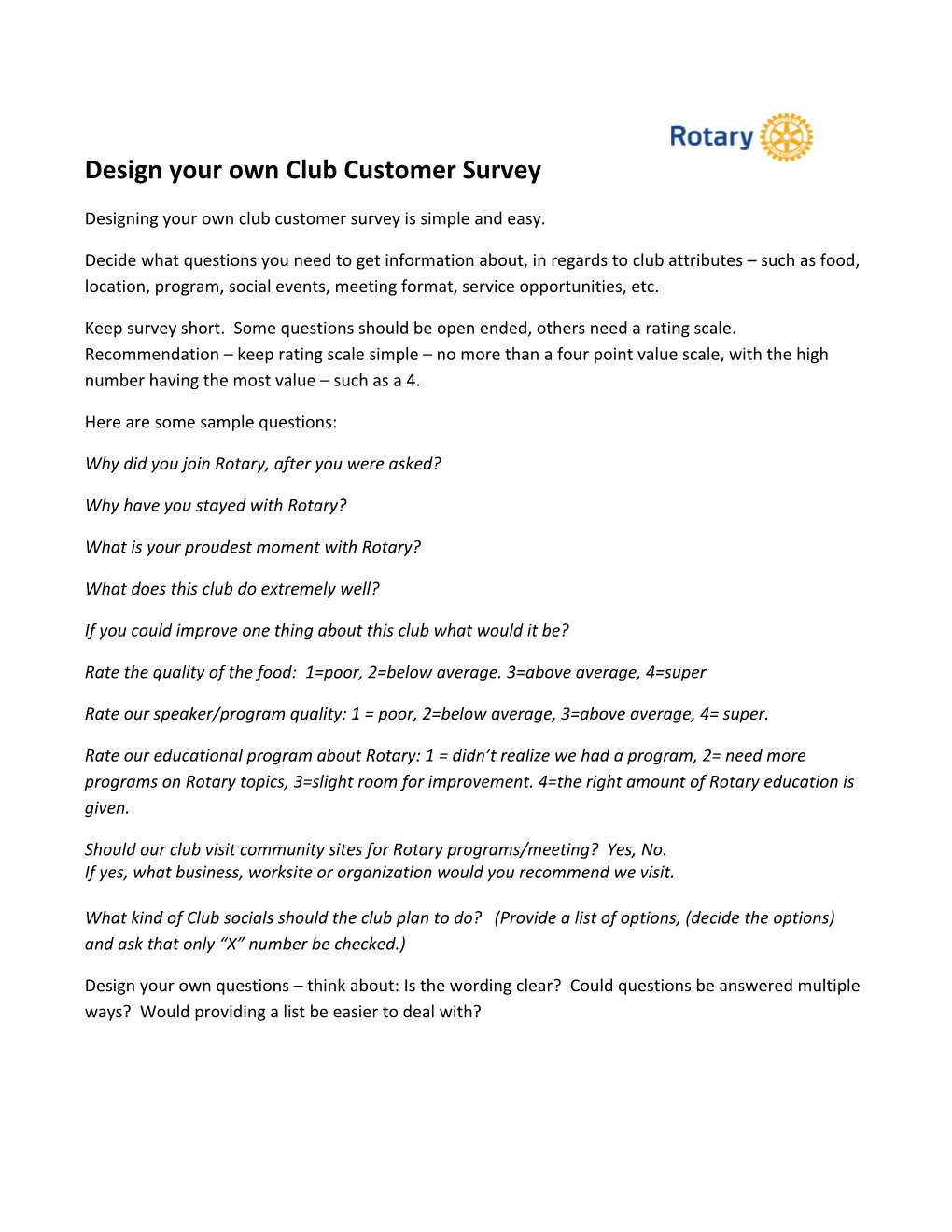 Designing Your Own Club Customer Survey Is Simple and Easy