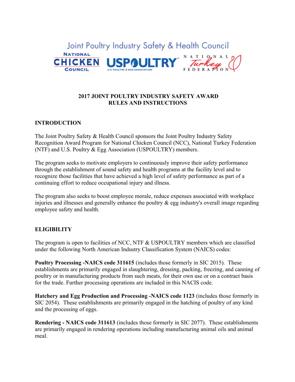 2017 Joint Poultry Industry Safety Award