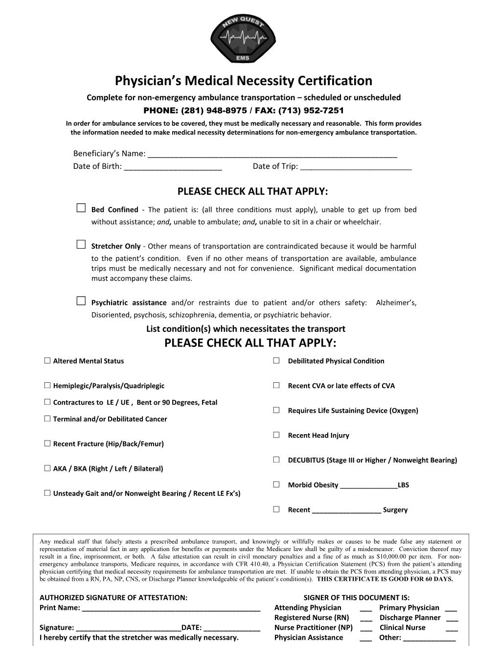 Physician S Medical Necessity Certification
