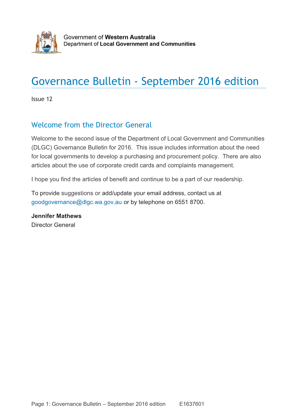 Governance Bulletin - Issue 12 September 2014