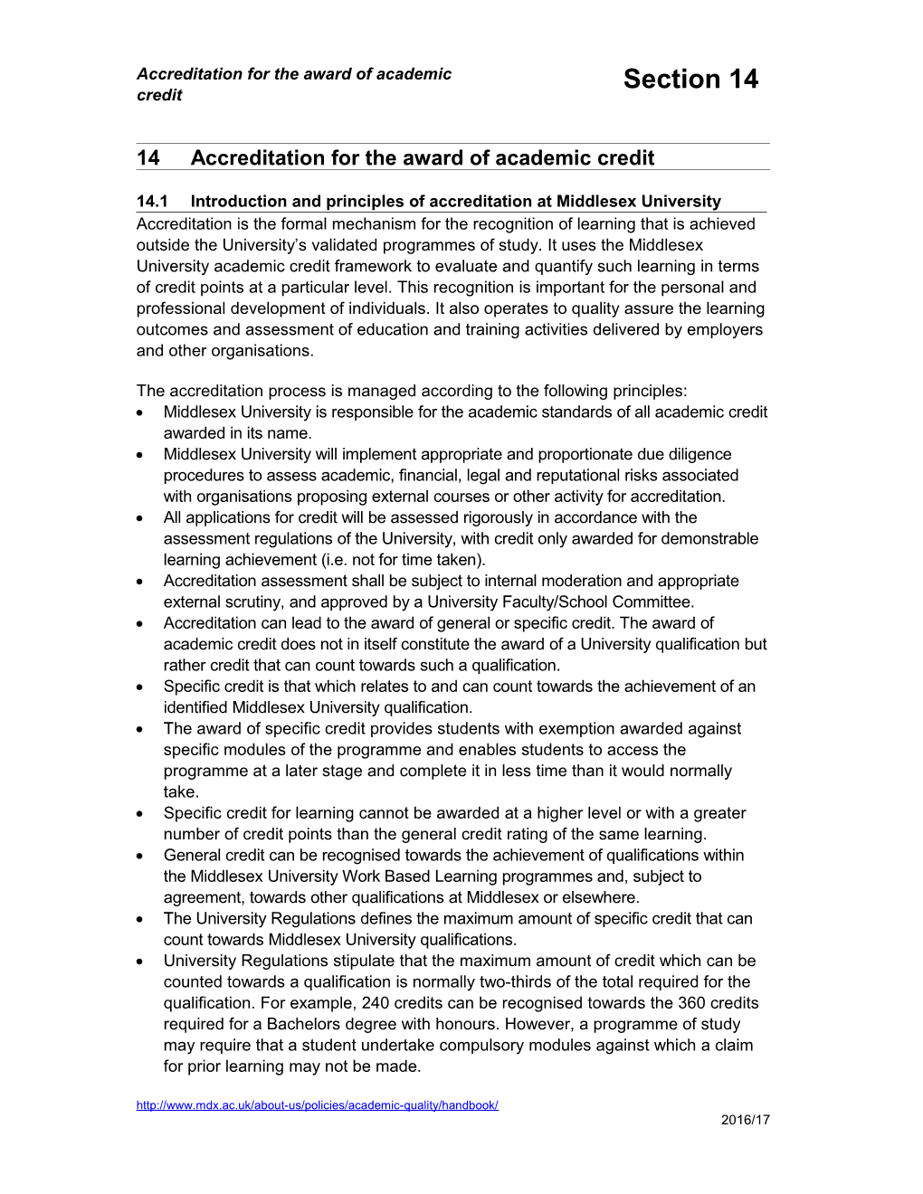 14Accreditation for the Award of Academic Credit
